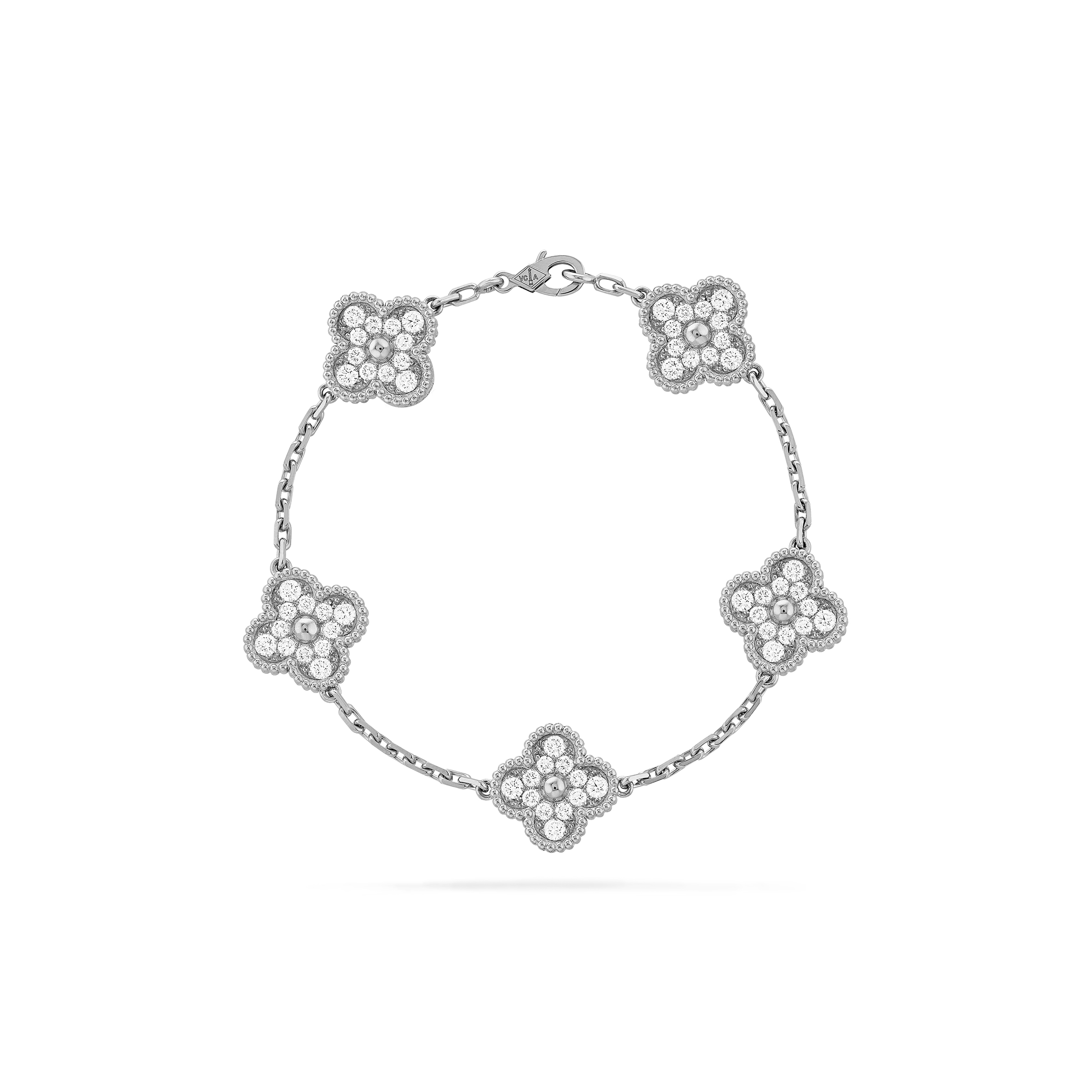 VAN CLEEF ARPELS VINTAGE ALHAMBRA BRACELET, 5 MOTIFS - WHITE GOLD, DIAMOND VCARA41500 VAN CLEEF ARPELS VINTAGE ALHAMBRA BRACELET, 5 MOTIFS - WHITE GOLD, DIAMOND VCARA41500